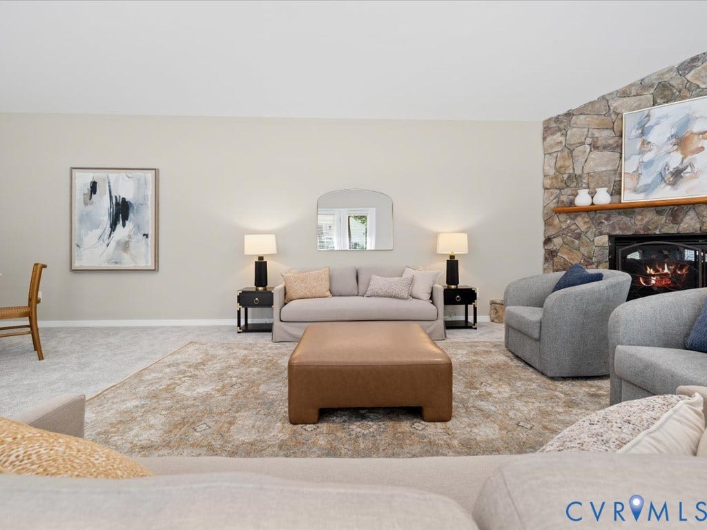 9630 Goneway Drive, Henrico, VA 23238 Gorgeous addition with Palladian windows, New Carpet, Corner stone fireplace, and 2 new remote controlled ceiling fans!