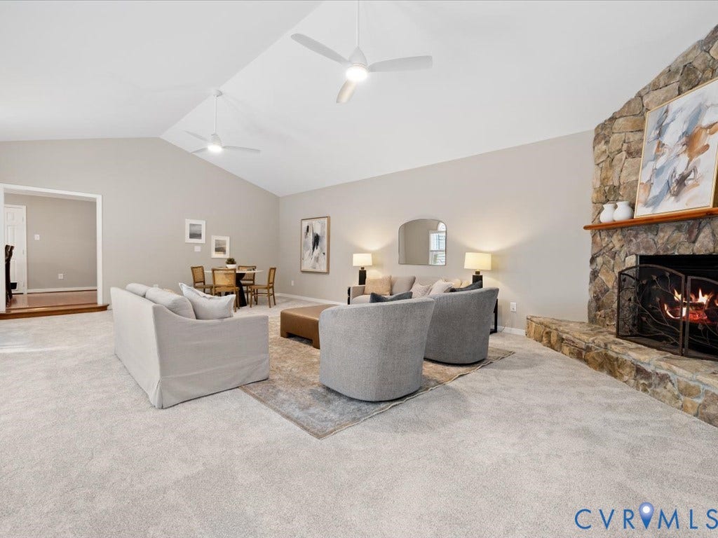 9630 Goneway Drive, Henrico, VA 23238 Gorgeous addition with Palladian windows, New Carpet, Corner stone fireplace, and 2 new remote controlled ceiling fans!