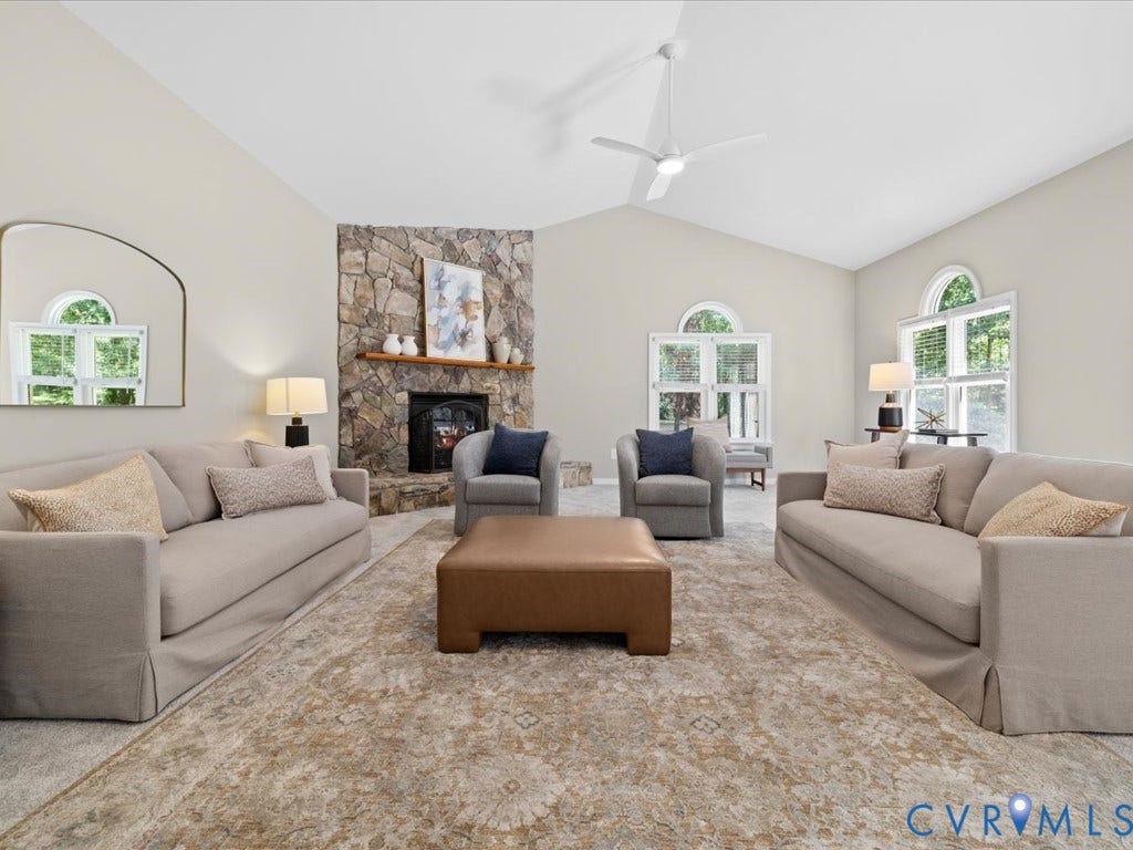 9630 Goneway Drive, Henrico, VA 23238 Gorgeous addition with Palladian windows, New Carpet, Corner stone fireplace, and 2 new remote controlled ceiling fans!