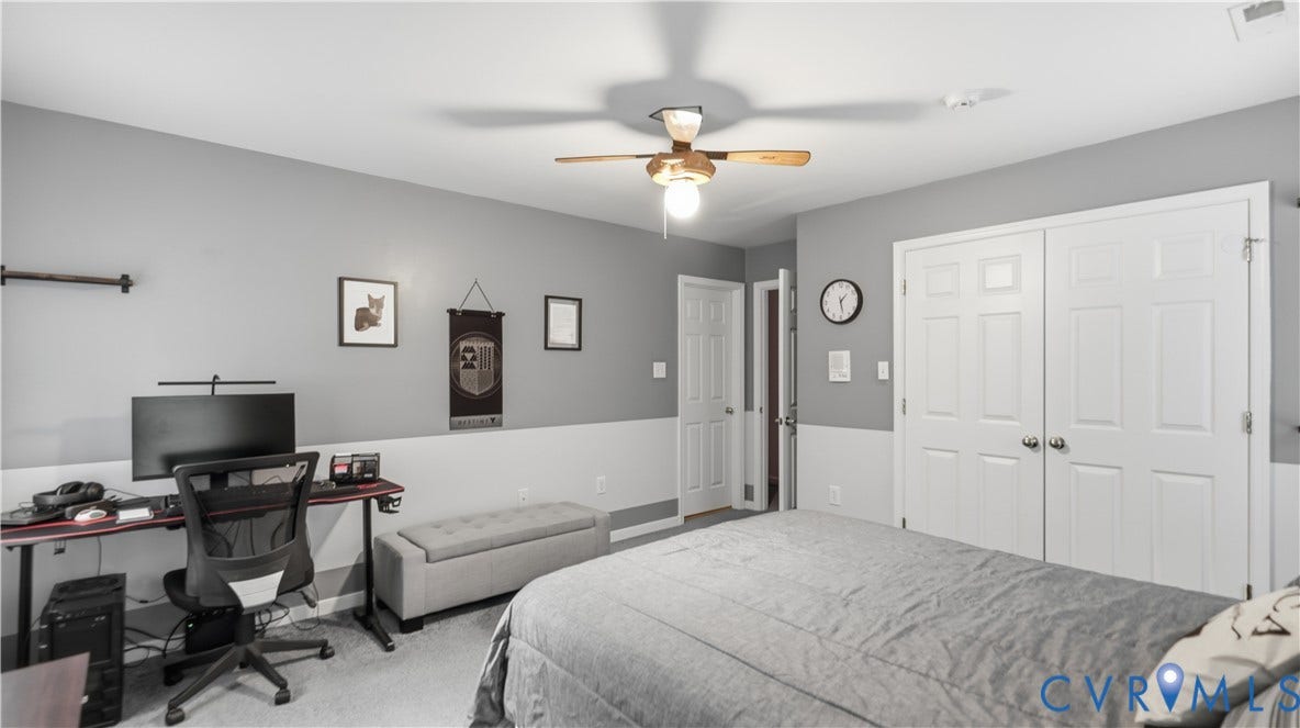 1836 Rocky Ford Road, Powhatan, VA 23139 Spacious room featuring neutral paint with ceiling fan, and carpet flooring
