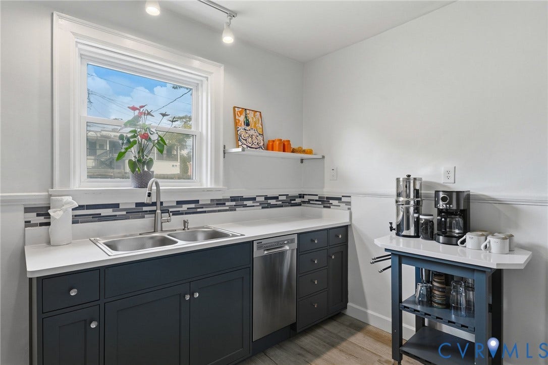 3332 Parkwood Avenue, Carytown, Richmond, VA 23221 Stainless steel double basin sink with gooseneck faucet