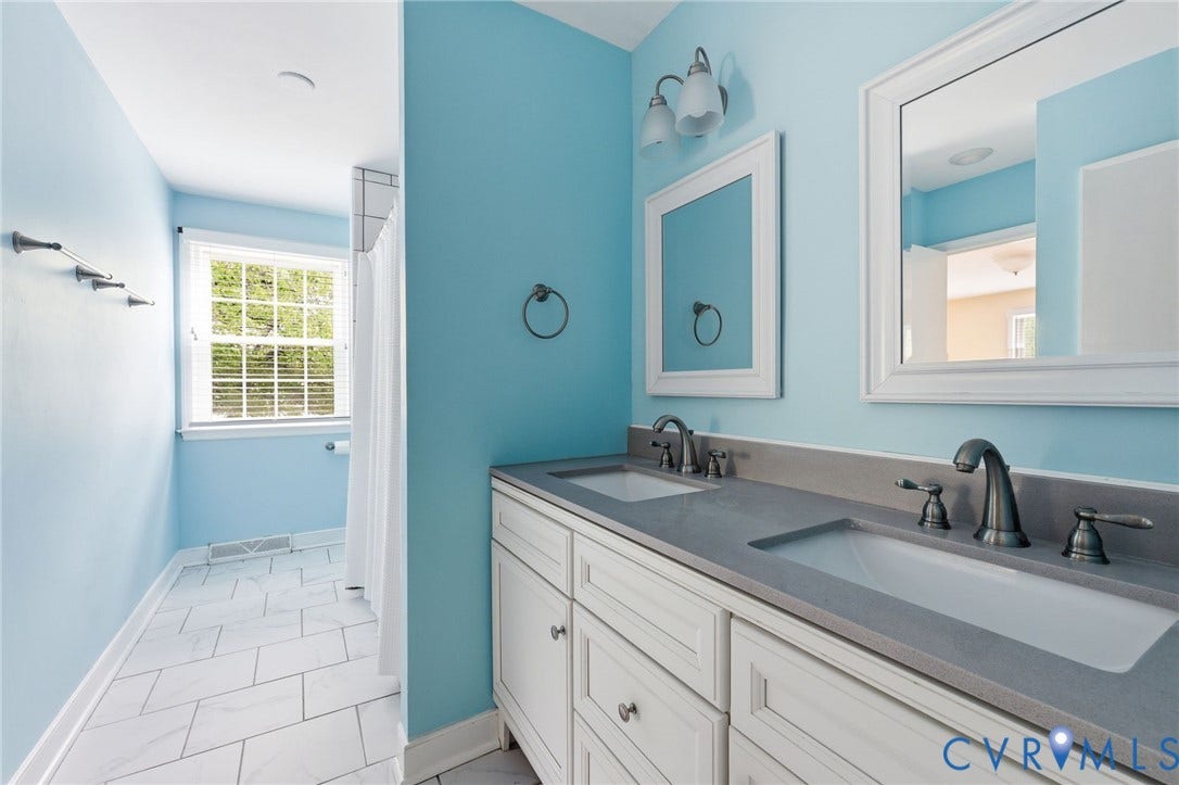 3737 Perthshire Lane, Colonial Heights, VA 23834 Bathroom on the third level with double vanity, tub and shower
