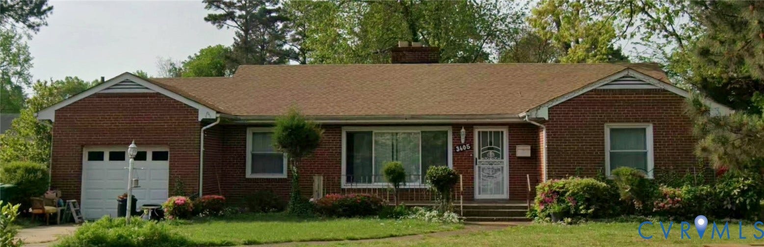 3605 Dill Road, Henrico, VA 23222 Brick ranch-style residence featuring a single-car garage with a panel door