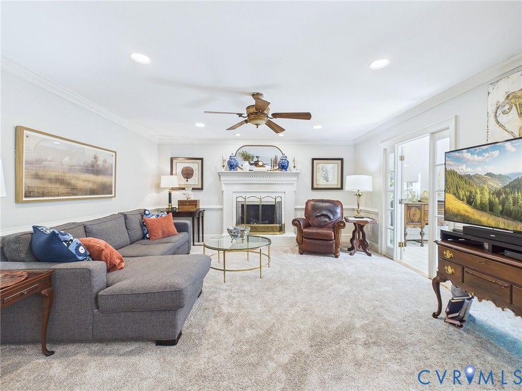 14301 Creek Stone Drive, Chesterfield, VA 23838 Living space featuring light-colored carpeting and recessed lighting
