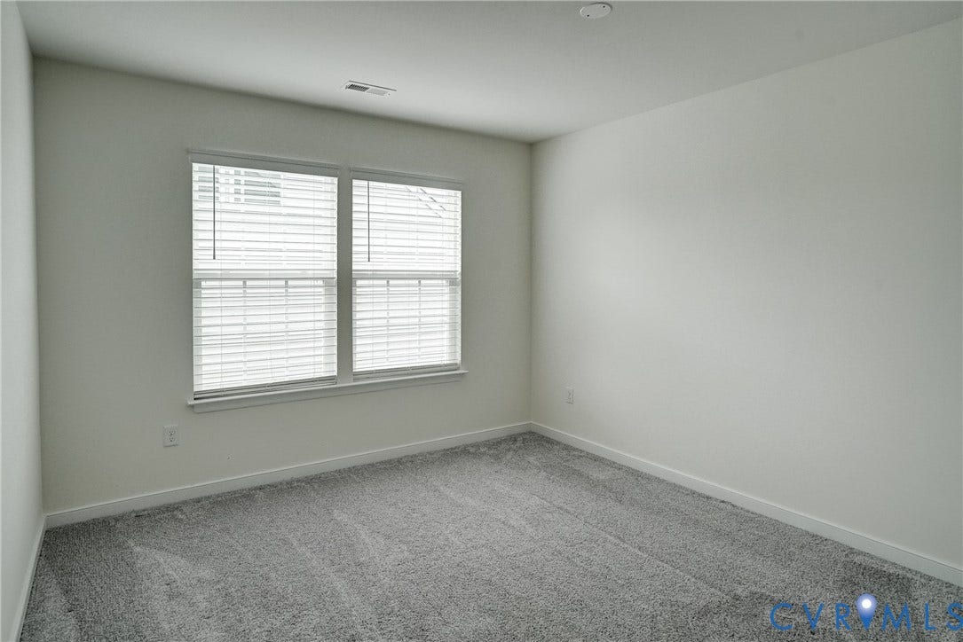18024 Twin Falls Lane, Aston Oaks, Moseley, VA 23120 Room with light gray walls, gray carpeting, and a window featuring white blinds