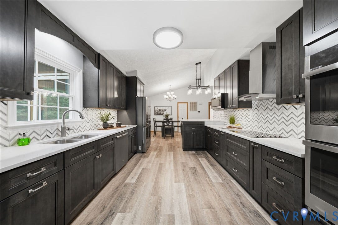 2231 Red Lane Road, Powhatan, VA 23139 Elevated & highly functional, this kitchen is well-designed & boasts double wall ovens, custom cabinetry, abundant storage, under-cabinet lighting, & an oversized window.