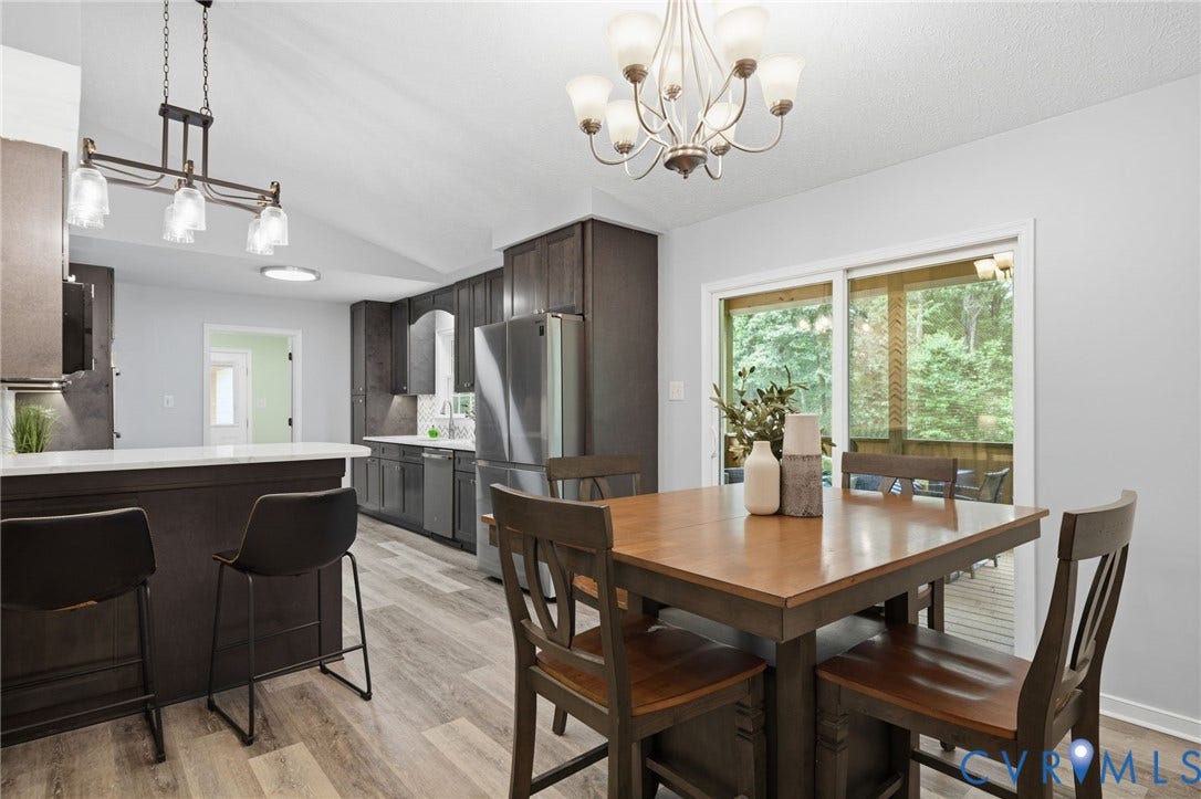 2231 Red Lane Road, Powhatan, VA 23139 Framing picturesque natural surroundings, the sliding glass doors open to a screened-in porch, extending your living space into a tranquil outdoor retreat.