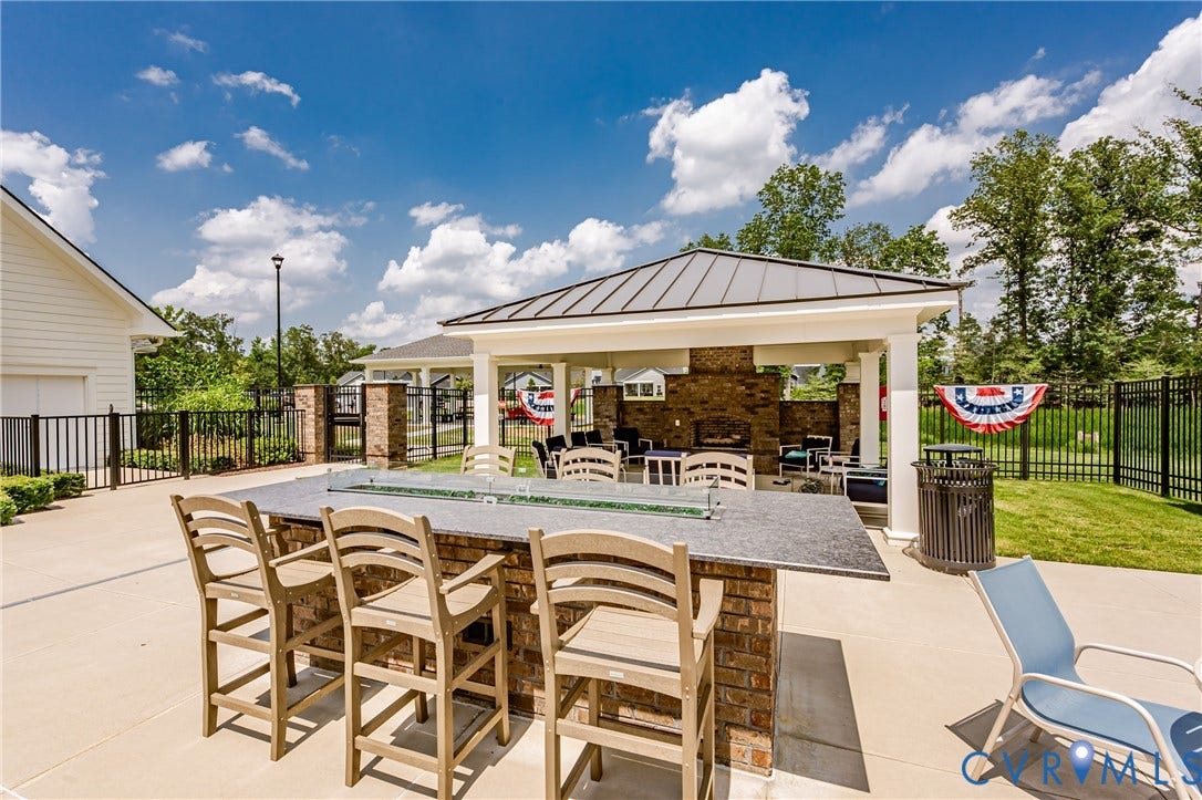7627 E Danube Loop, New Kent, VA 23124 Outdoor bar with a stone-finish countertop and brick base