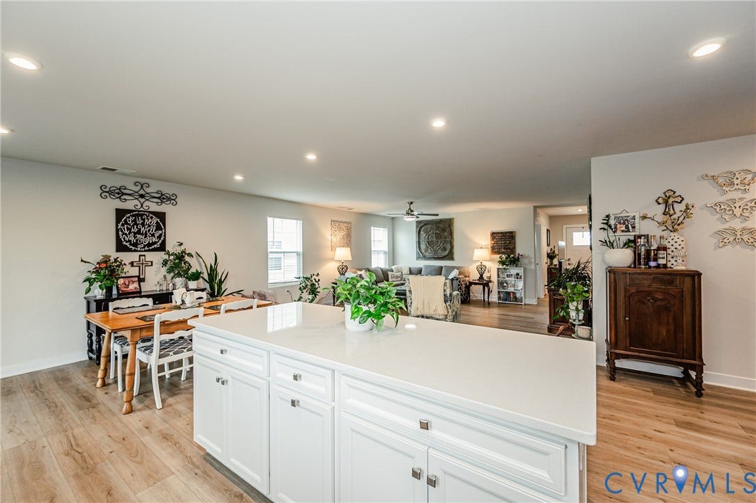 7627 E Danube Loop, New Kent, VA 23124 Kitchen island with white cabinetry and a light-toned countertop