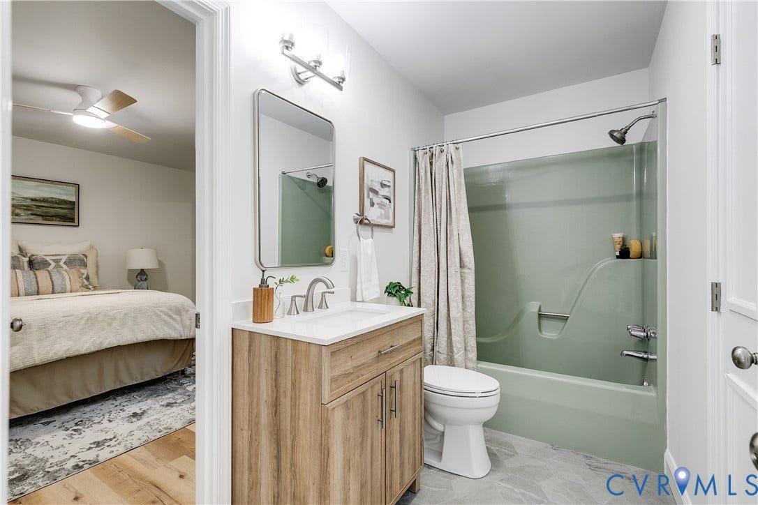 Renovated bathroom with a contemporary vanity