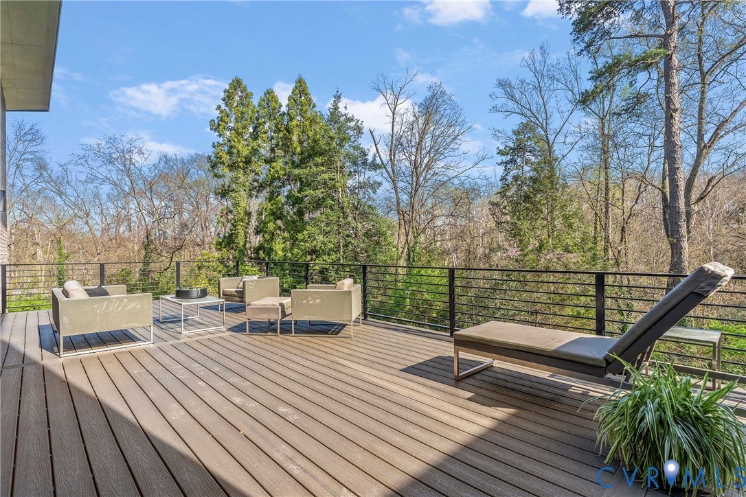 7301 Riverside Drive, Richmond, VA 23225 Spacious outdoor deck featuring wood-finish flooring and a contemporary horizontal bar railing