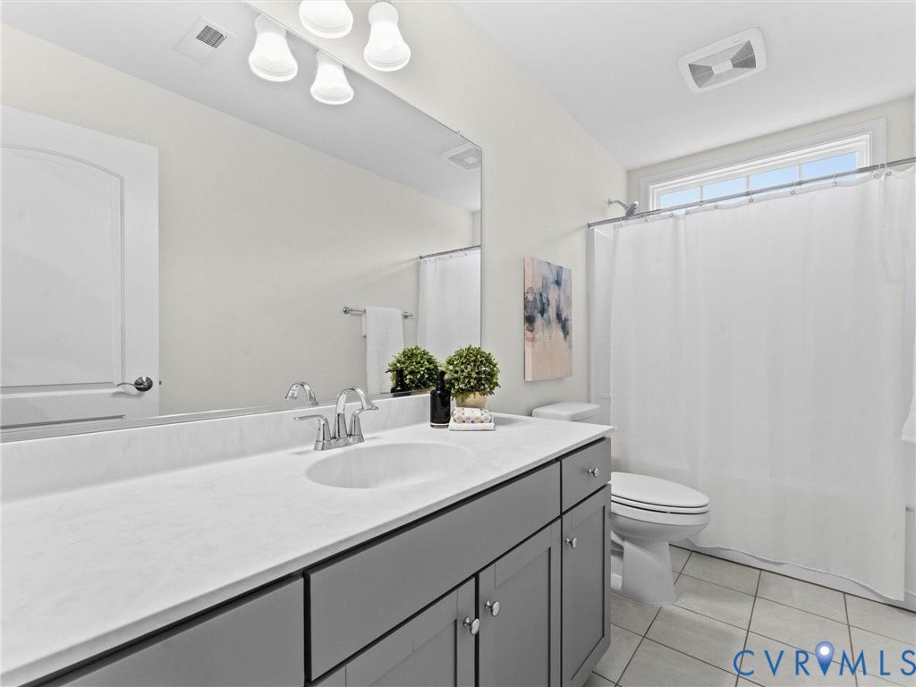 16701 Laurel Park Drive, Moseley, VA 23120 Bathroom featuring a vanity with a white countertop, undermount sink, and gray cabinetry