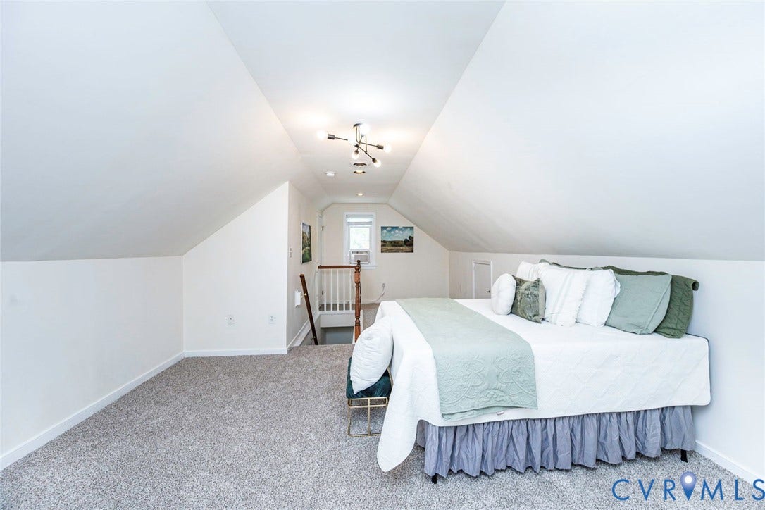 1402 Rhode Island Avenue, Glen Allen, VA 23060 Carpeted loft area featuring sloped ceilings, white walls, and a contemporary ceiling light fixture