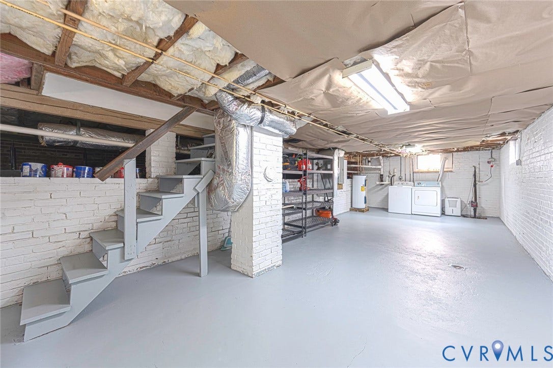 1402 Rhode Island Avenue, Glen Allen, VA 23060 Spacious basement featuring painted brick walls and gray-painted concrete flooring