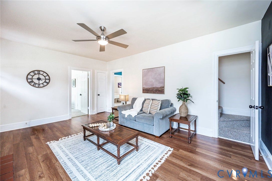 1402 Rhode Island Avenue, Glen Allen, VA 23060 Living area featuring wood-finish flooring, white walls, and a ceiling fan with integrated lighting