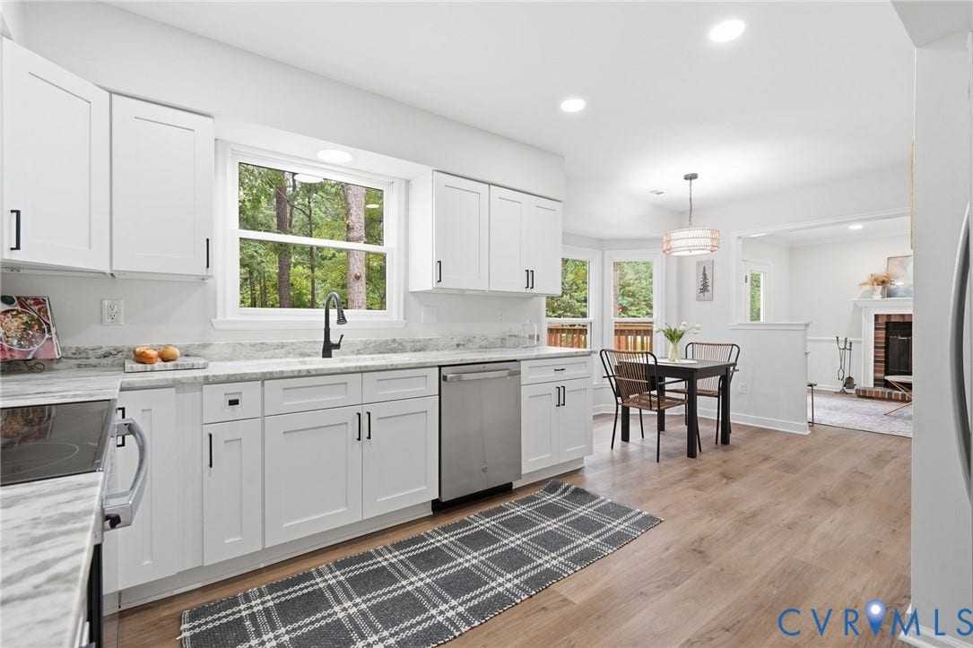3700 Malbon Way, Chesterfield, VA 23832 Kitchen featuring white shaker cabinetry, light-toned countertops, stainless steel dishwasher, and wood-finish flooring