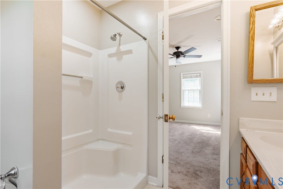 Walk-in shower in primary bathroom