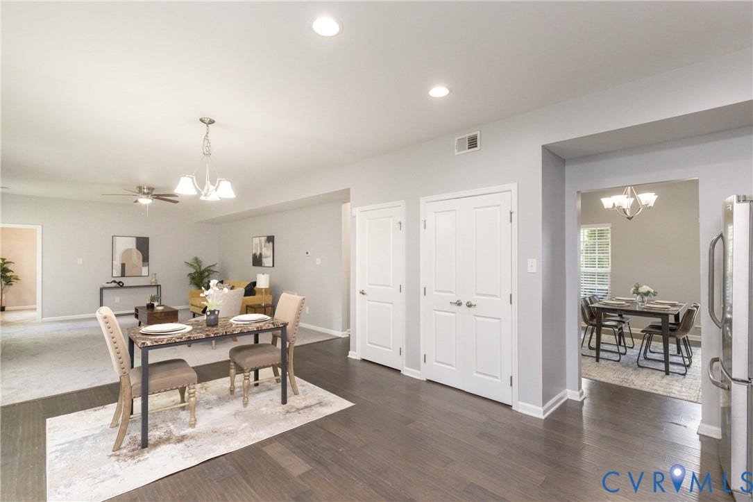 12814 Bailey Hill Court, Bayhill Pointe, Midlothian, VA 23112 Wood-finish flooring extending into the living area, recessed lighting, and white paneled doors