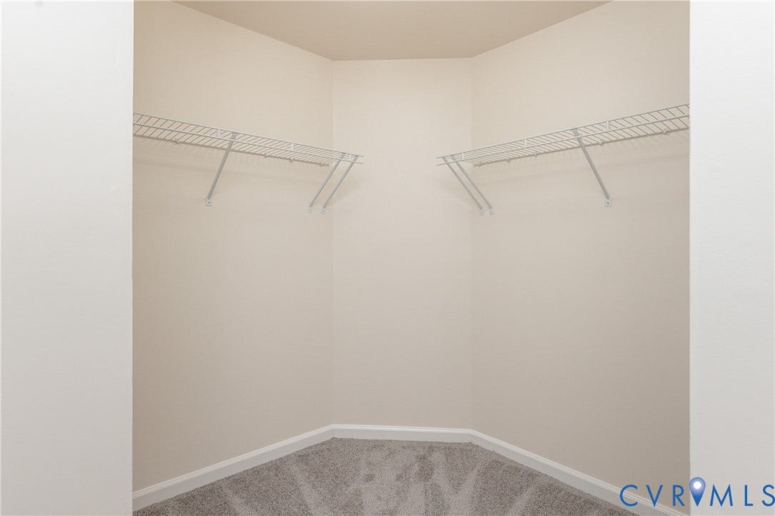 12814 Bailey Hill Court, Bayhill Pointe, Midlothian, VA 23112 Corner closet featuring wire shelving and carpet flooring