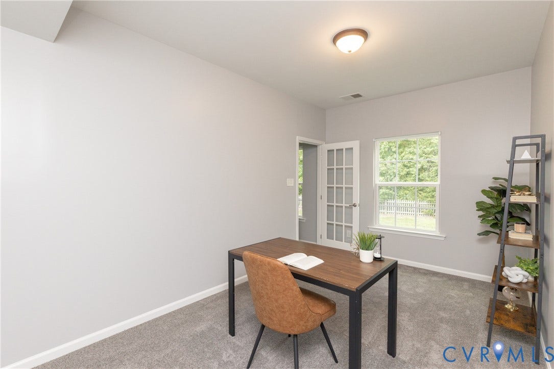 12814 Bailey Hill Court, Bayhill Pointe, Midlothian, VA 23112 Neutral wall tones, carpeted flooring, a ceiling-mounted light fixture, a window, and a French door