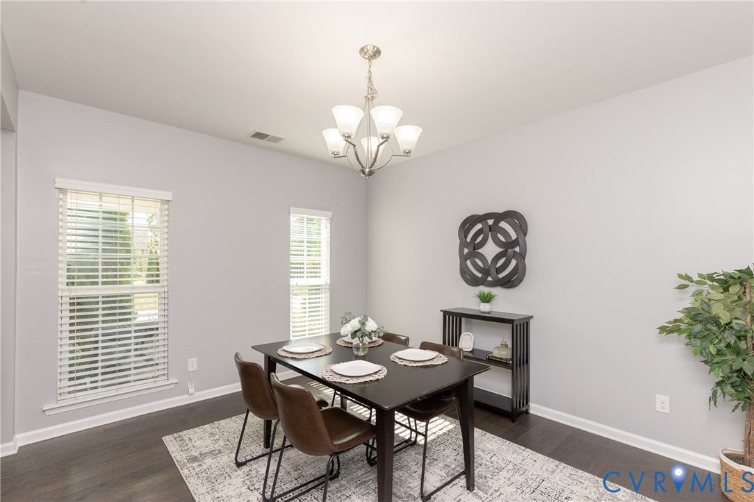 12814 Bailey Hill Court, Bayhill Pointe, Midlothian, VA 23112 Hardwood-style flooring, neutral wall tones, multiple windows with blinds, and a built-in ceiling light fixture