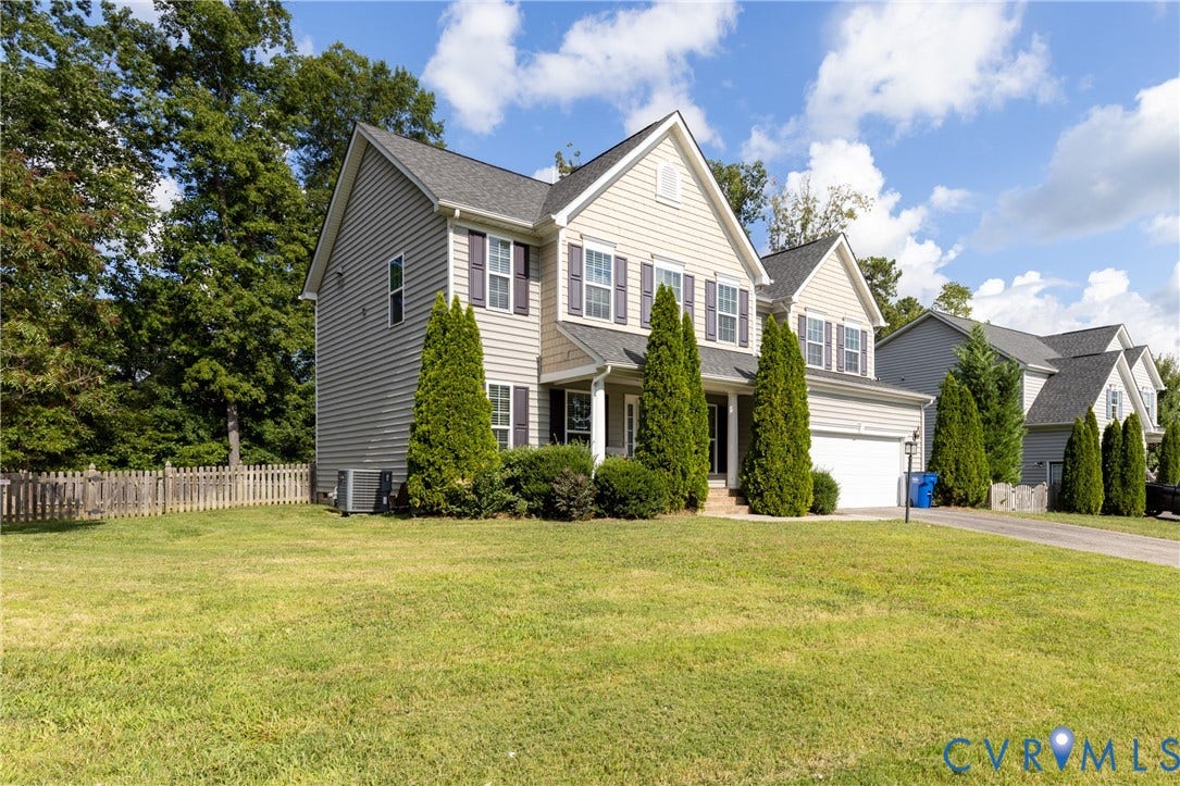 12814 Bailey Hill Court, Bayhill Pointe, Midlothian, VA 23112 Two-story residence with light-colored siding and dark shutters