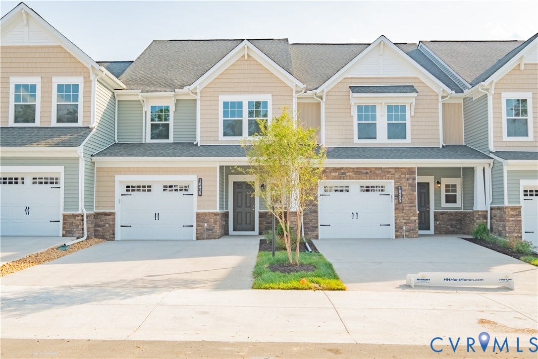 18429 Palisades Court, Chesterfield, VA 23120 Contemporary townhome exterior featuring stone accents, horizontal siding, and multiple gables