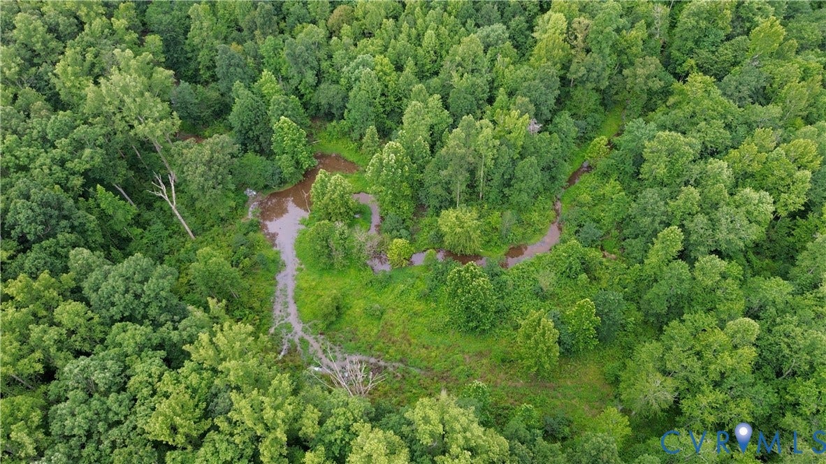 0 Moorefield Road, Mineral, Mineral, VA 23117 Aerial view along the Little River bottomland. The 4-Wheeler path parallel's the bottom.