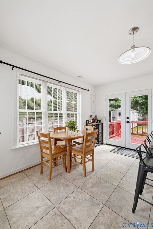 9437 Willow Ridge Drive, Glen Allen, VA 23060 Tile flooring, multiple windows, double glass doors, and a ceiling-mounted light fixture