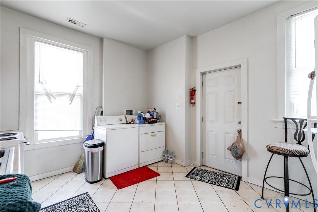 204 Welford Street, Barton Heights, Richmond, VA 23222 Utility area featuring white appliances, a paneled door, and tile flooring