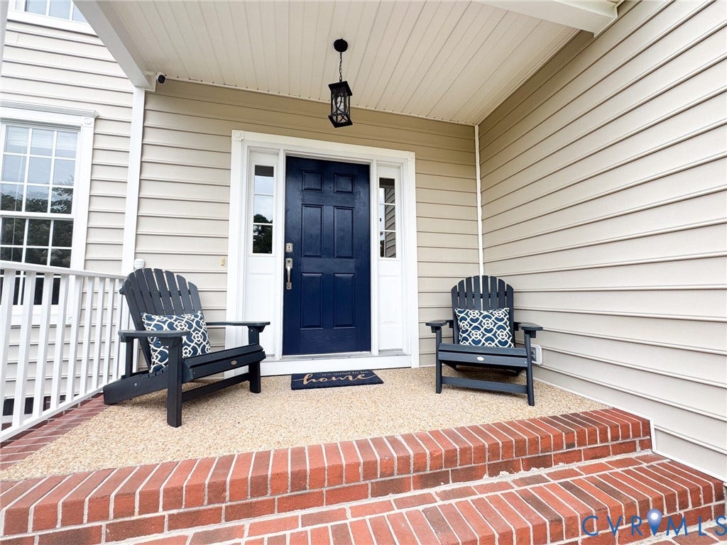4805 Saddleridge Court, Saddleridge At Twin Hickory, Glen Allen, VA 23059 Inviting brick steps leading to a covered porch with a textured aggregate surface