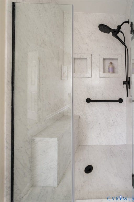 4805 Saddleridge Court, Saddleridge At Twin Hickory, Glen Allen, VA 23059 Walk-in shower with clear glass enclosure and black hardware