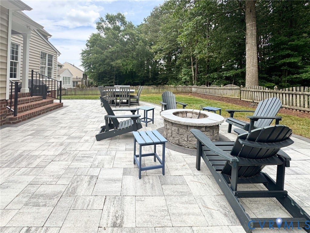 4805 Saddleridge Court, Saddleridge At Twin Hickory, Glen Allen, VA 23059 Expansive paver patio featuring a stone fire pit