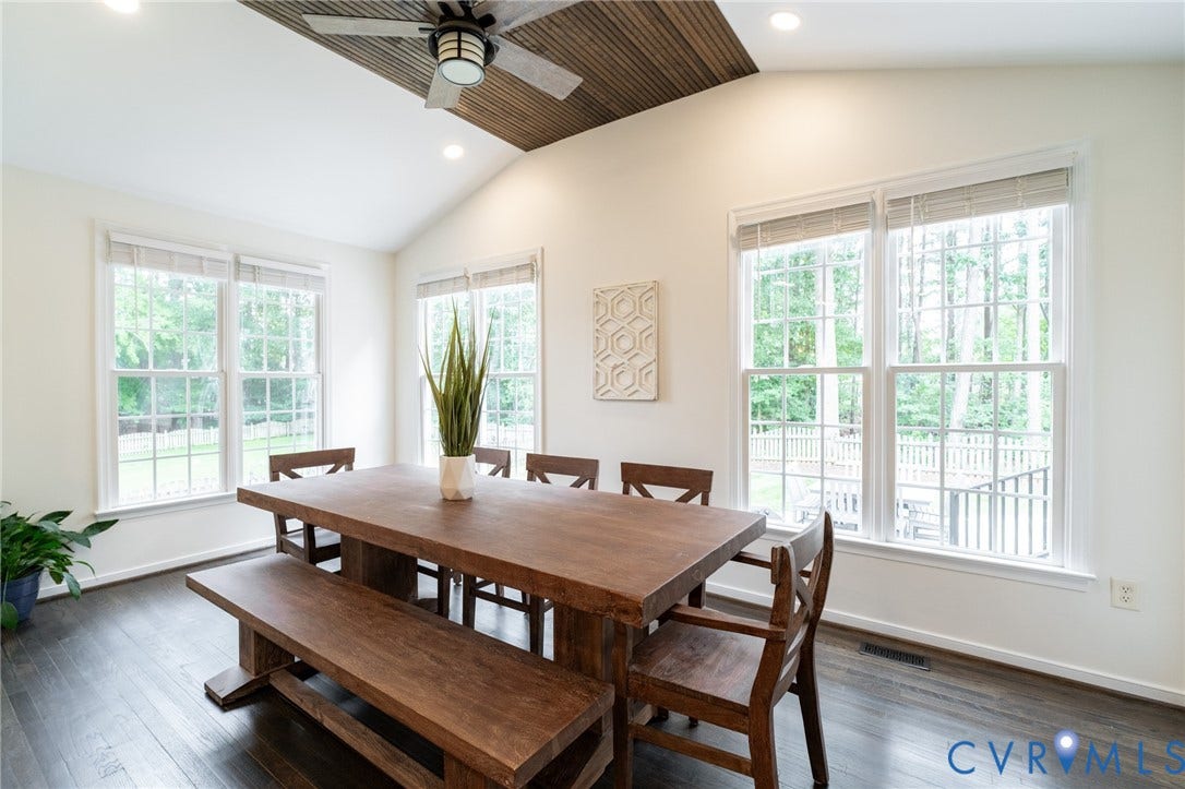 4805 Saddleridge Court, Saddleridge At Twin Hickory, Glen Allen, VA 23059 Vaulted ceiling with bead board accent on the ceiling, recessed lighting, and ceiling fan