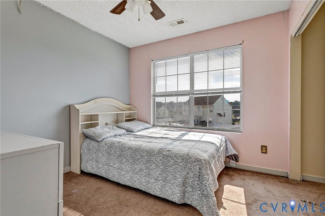 1601 Varina Station Court, Henrico, VA 23231 Wall-mounted ceiling fan, window with horizontal blinds, and carpeting