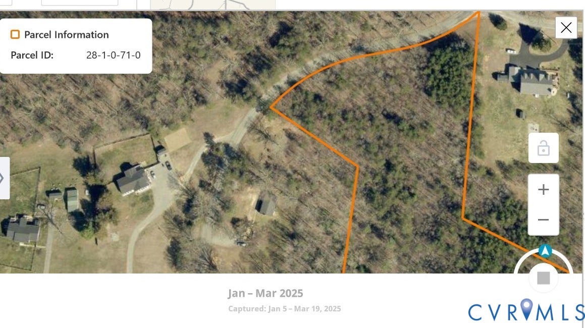 0 Riddles Bridge Road, Goochland, VA 23063 Parcel Information. Displaying an aerial view of the property with its designated Parcel ID and boundary outline