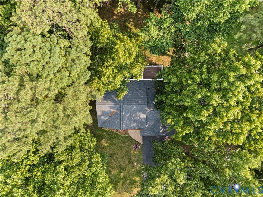 13915 Highpaige Way, Stoney Glen West, Chester, VA 23831 Aerial perspective showcasing a residential property surrounded by mature trees