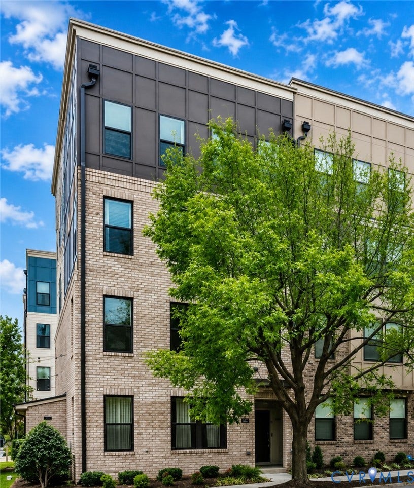 1041 N Lombardy Street, #A, Carver Square, Richmond, VA 23220 Corner Unit, Contemporary multi-story facade featuring light-colored brick, dark paneling, and contrasting beige siding