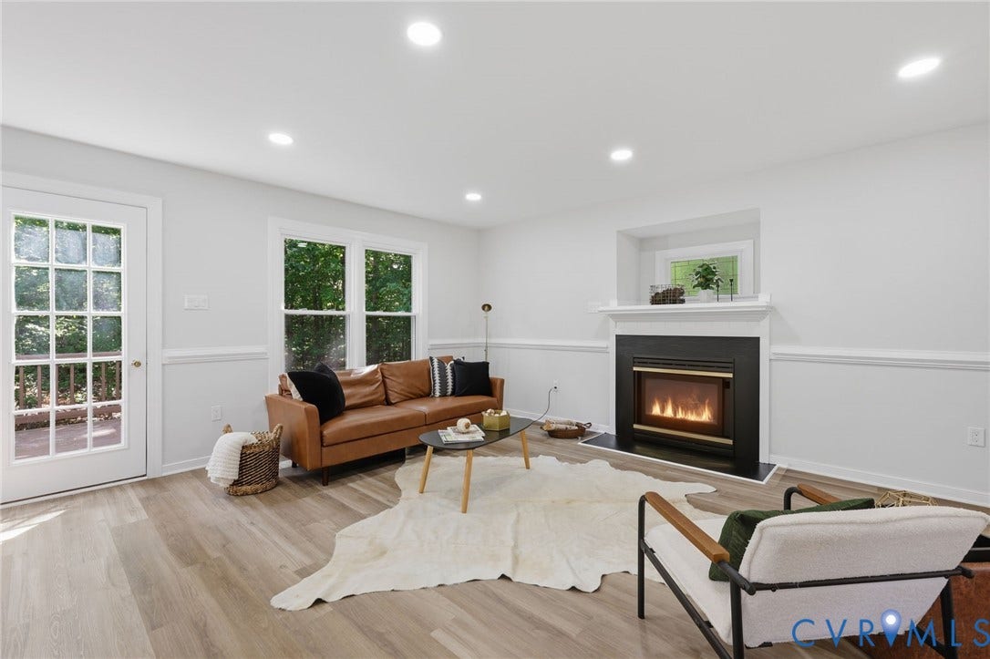 3457 Richards Run, Very Desirable!, Powhatan, VA 23139 Living area with a built-in fireplace featuring a black surround and white mantel