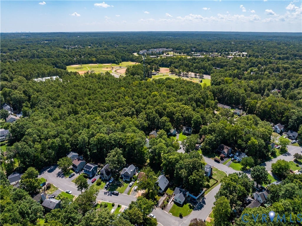 2825 Ashley Glen Drive, Henrico, VA 23233 Overhead view of Ashley Glen Drive. You can see Tuckahoe Little League Field in view.