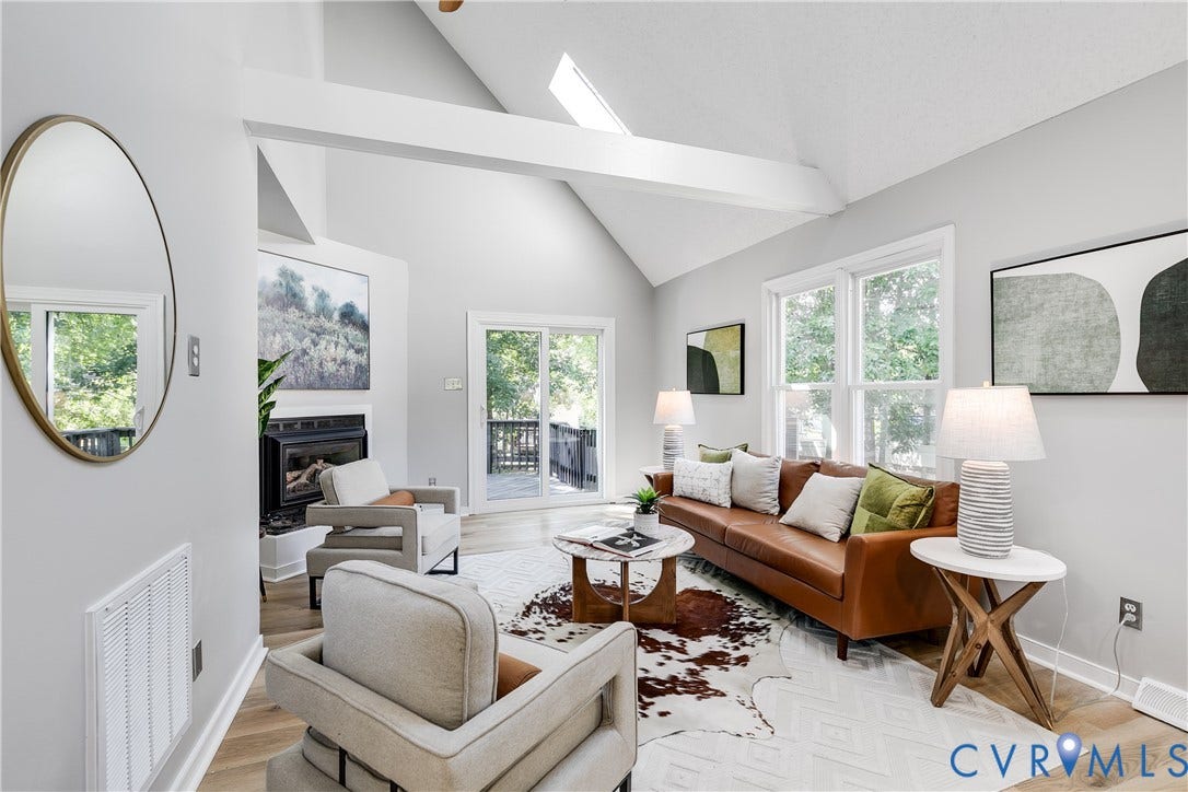 2825 Ashley Glen Drive, Henrico, VA 23233 Vaulted ceiling, new skylights, gas fireplace, new sliding door, vinyl plank flooring.
