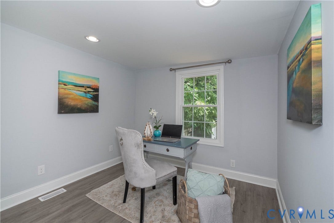 1209 N 22nd Street, Church Hill, Richmond, VA 23223 Room featuring a double-hung window, recessed lighting, white baseboards, and wood-finish flooring