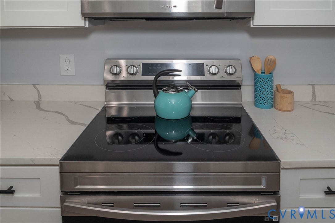 1209 N 22nd Street, Church Hill, Richmond, VA 23223 Stainless steel electric range with a smooth black cooktop