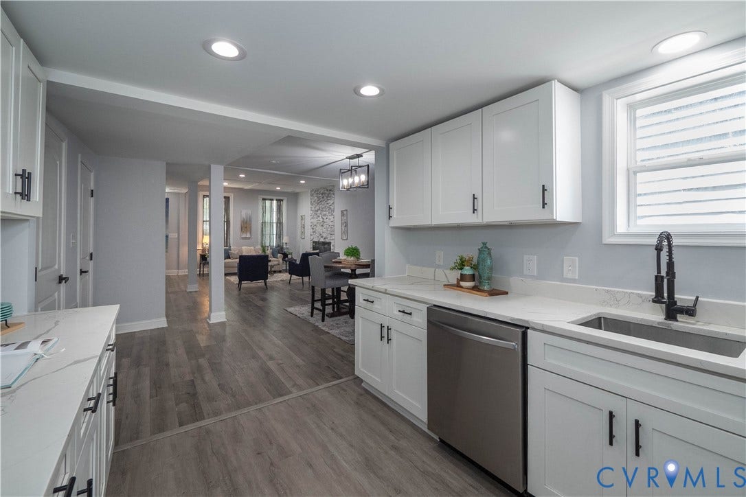 1209 N 22nd Street, Church Hill, Richmond, VA 23223 Modern kitchen featuring white shaker cabinetry with dark hardware