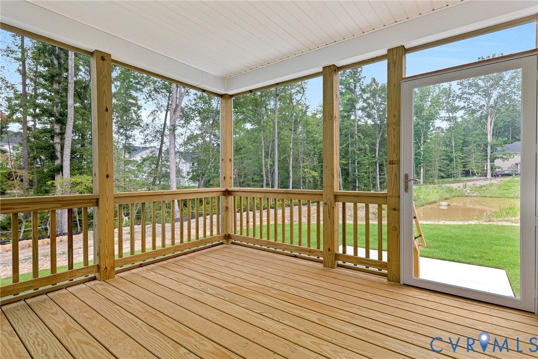 11101 Somerset Hill Drive, Somerset Hills, Glen Allen, VA 23059 Screened-in porch featuring wood decking, wood railings, and a white paneled ceiling