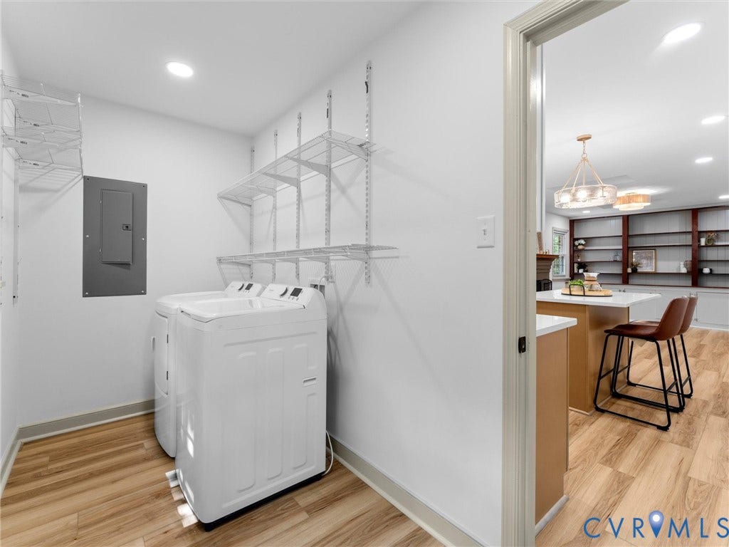 10400 Claybar Trail, Chesterfield, VA 23236 Dedicated laundry area featuring wood-finish flooring and wire shelving