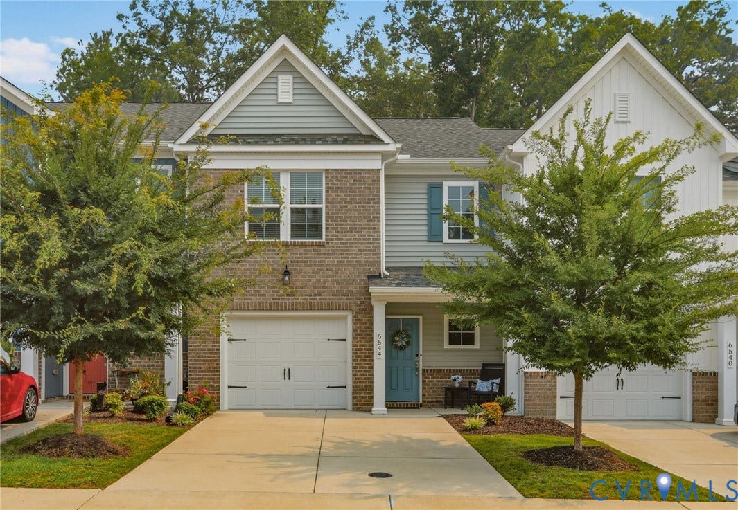6544 Bolles Landing Court, Chester, VA 23831 Contemporary townhome facade featuring a brick lower level and horizontal siding on the upper level