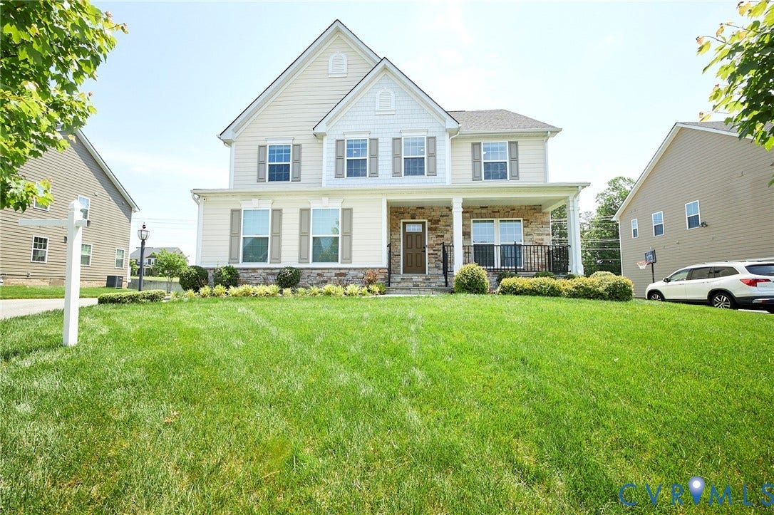 4535 Paxton Glen Court, 3W120, Glen Allen, VA 23059 Two-story residence featuring light-colored siding and a stone facade