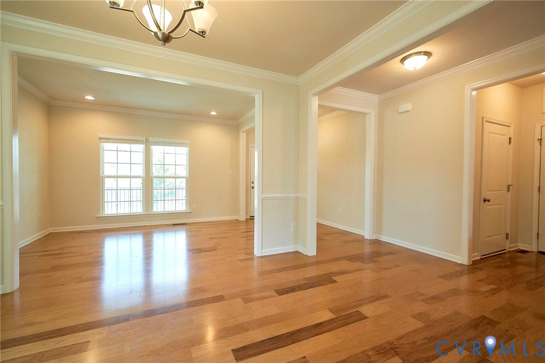 4535 Paxton Glen Court, 3W120, Glen Allen, VA 23059 Open-concept interior featuring wood-finish flooring, recessed lighting, and crown molding