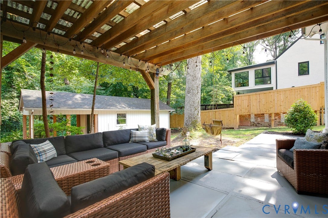 4549 Arrowhead Road, Stratford Hills, Richmond, VA 23235 Relax under the covered pergola during rainy nights.